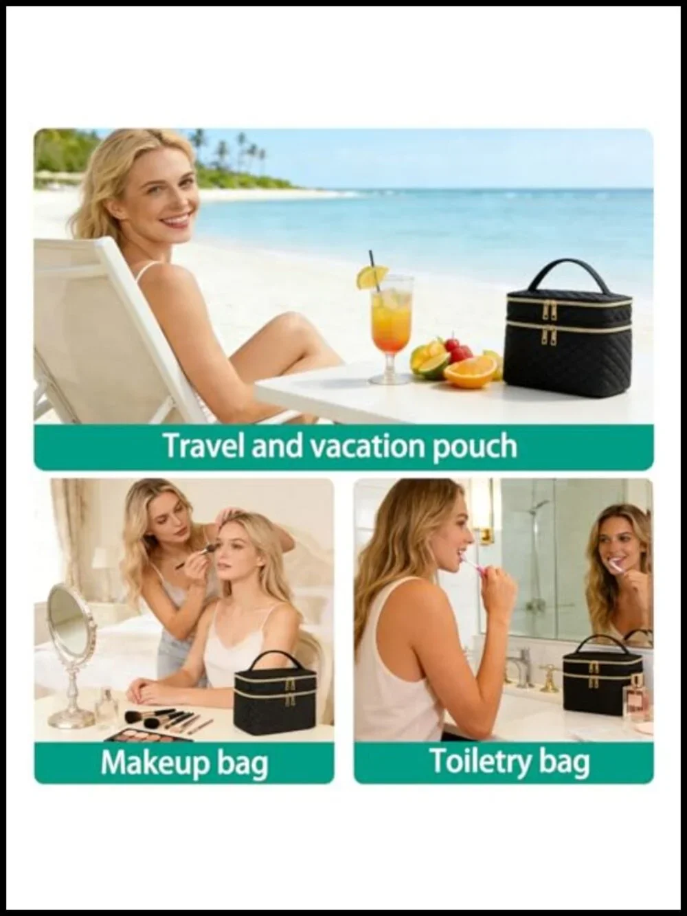 Travel Makeup Bag Women Double Layer Large Cosmetic Case Water-resistant